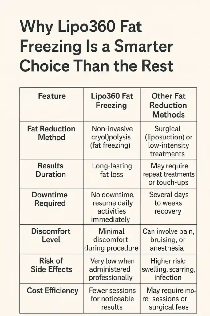 Is it possible to permanently freeze fat cells? 2 Table showing benefits of fat freezing to remove fat cells Billericay from Lipo 360