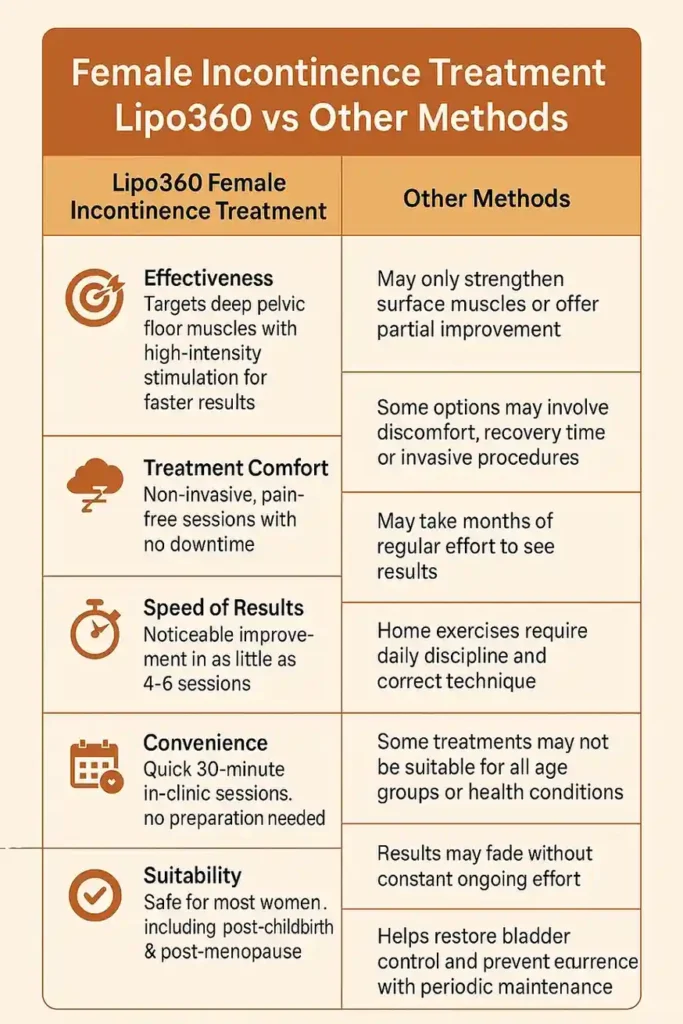Comprehensive Guide To Female Incontinence Treatment Options 1 Table showing benefits of incontinence treatment Billericay