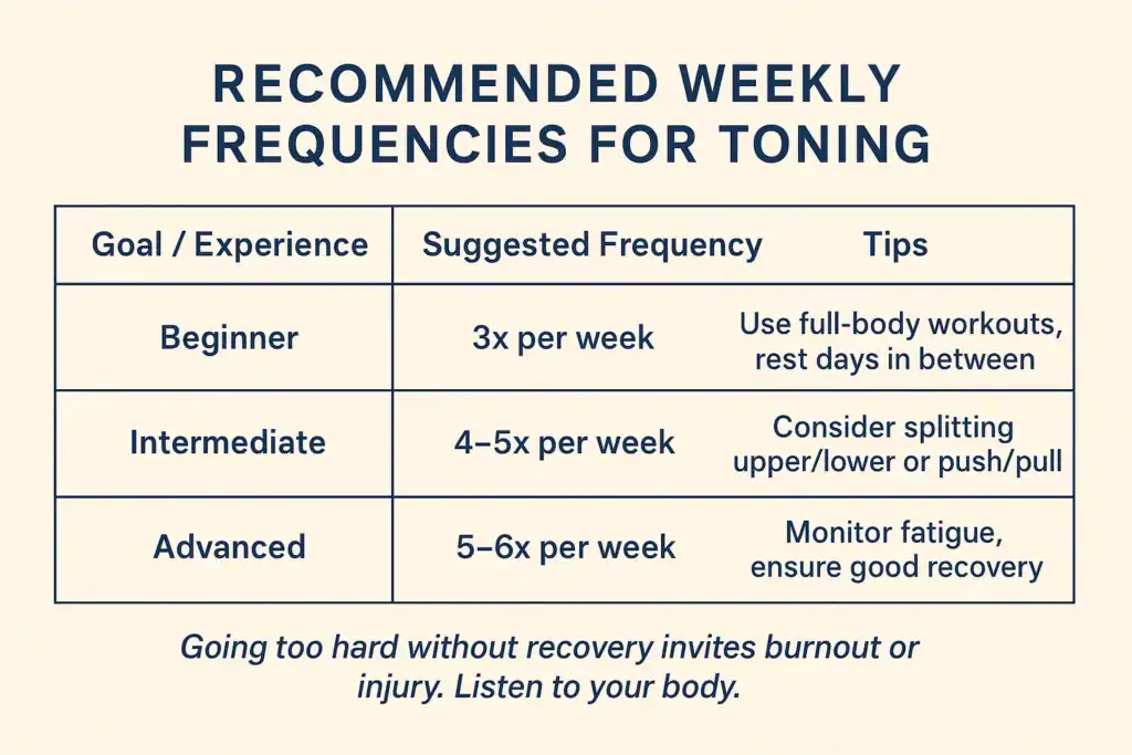 Achieving the Perfect Tone: How Often Should You Exercise for Results? 2 Graphic to show how often you should do exercise to help with toning Billericay